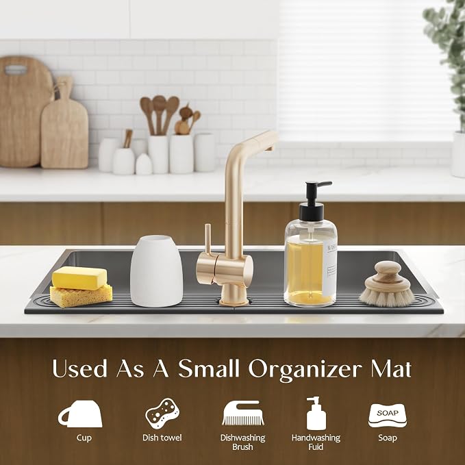 eormoe 30 inch Kitchen Faucet Absorbent Mat - Diatomaceous Earth Splash Guard for Sink Faucet, Aesthetic Water Absorbing Stone Tray in The Modern Home (30" x 3.9", Dark grey)