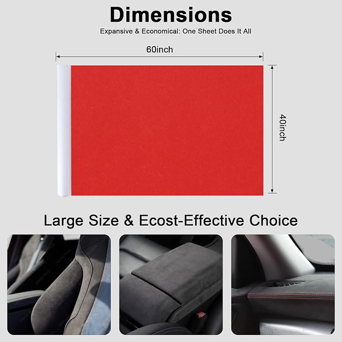 Premium Red Suede Fabric Wrap - 40x60 inch Suede Wrap for Car Interior - Self-Adhesive Microfiber and Synthetic Leather, Stretchable Interior Film for Car and Home Decor