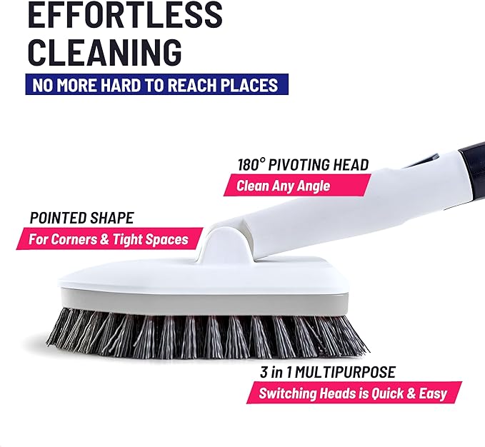 Moku Home Shower Scrubber 3 in 1 Extendable Long Handle 58" Cleaning Brush | Non-Scratch Bathroom Scrubber for Tub, Tile, Shower, Kitchen, Toilet, Sink, Wall & Floor; Telescopic Shower Cleaning Brush