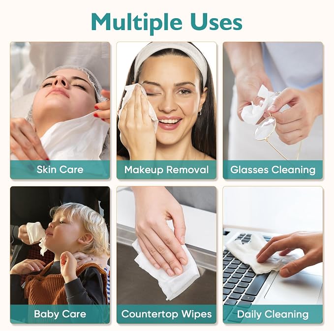 UNIMADE Face Towels, 100 Count Disposable Face Towelette for Washing Face, Skincare, Ultra Soft Facial Towel for Sensitive Skin, Lint-free Makeup Remover Dry Wipes - 2 Box