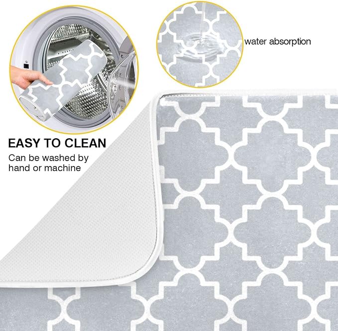 Super Absorbent Dish Drying Mat, Microfiber Fast-Drying Dish Mat, 16" x 18", Kitchen Dish Drying Pad, Grey Moroccan