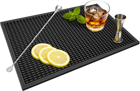 ZJWZLG Bar Mat - Premium 18"X12" Rubber Bar Mats for Countertop, Non-slip Dish Drying Pad & Bartender Mat with for Fast Drying, Ideal Bar Tools for Home Bar, Cocktail Set, And Kitchen Use(Black)