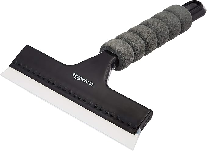 Amazon Basics All-Purpose Window Squeegee with Handle for Car Windshield, Shower, Glass, Mirror Cleaning, Silicone Rubber Blade, Streak-Free Results, Lightweight, Black, 8-inch