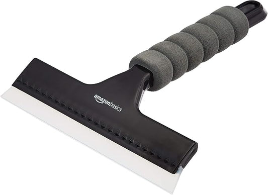 Amazon Basics All-Purpose Window Squeegee with Handle for Car Windshield, Shower, Glass, Mirror Cleaning, Silicone Rubber Blade, Streak-Free Results, Lightweight, Black, 8-inch