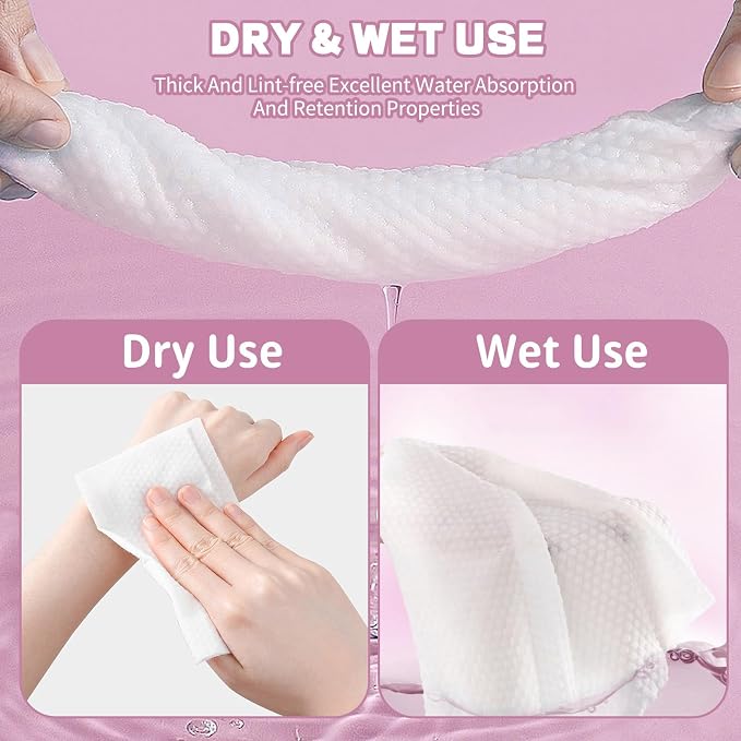 Disposable Face Towel 100 Count for Washing Soft Cotton Dry Wipes Facial Cloths Towelettes for Washing and Drying, Facial Tissue for Cleansing, Skincare and Makeup Remover (2 Pack)