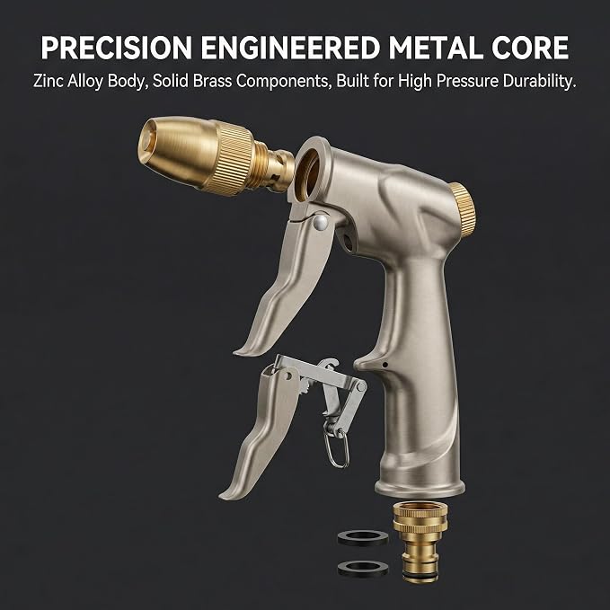 Garden hose nozzle spray, heavy metal high-pressure water gun, rotating can obtain different types of spray, watering plants and lawn, car washing, yard and pets (Short nozzle quick connection)