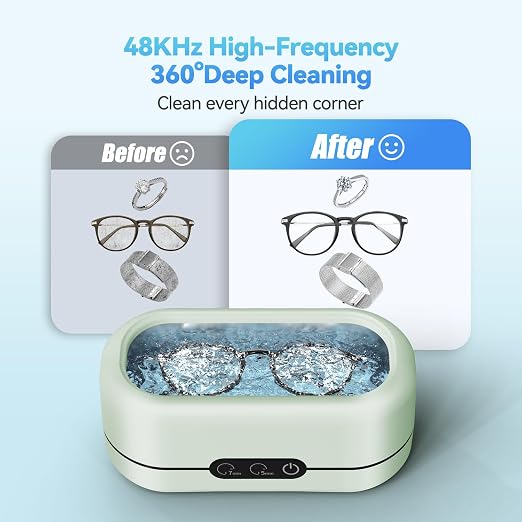 Miorcols Ultrasonic Cleaner Machine for Jewelry,48KHz with 2 Cleaning Modes | 12Oz SUS304 Water Tank, Ultrasonic Cleaning Machine for Jewelry, Glasses, Retainers, Rings, Dentures, Watch Strap - Green