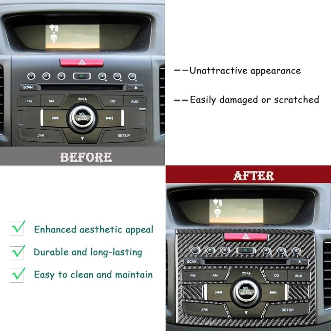 Real Carbon Fiber Trim for Honda CRV Accessories | for CR-V 2012 2013 2014 2015 2016 Central Console CD Player Panel Sticker Interior Thick Overlay Decal - C