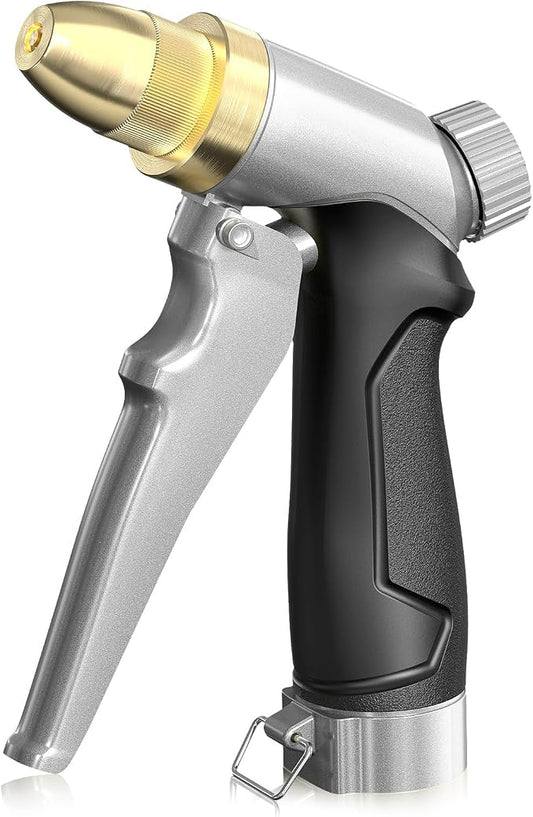 RAINPOINT Garden Hose Nozzle, 100% Heavy Duty Metal Hose Sprayer, High Pressure Water Hose Nozzle with Adjustable Spray Patterns and Flow Control for Watering Plants, Car Washing, Pet Washing, Silver