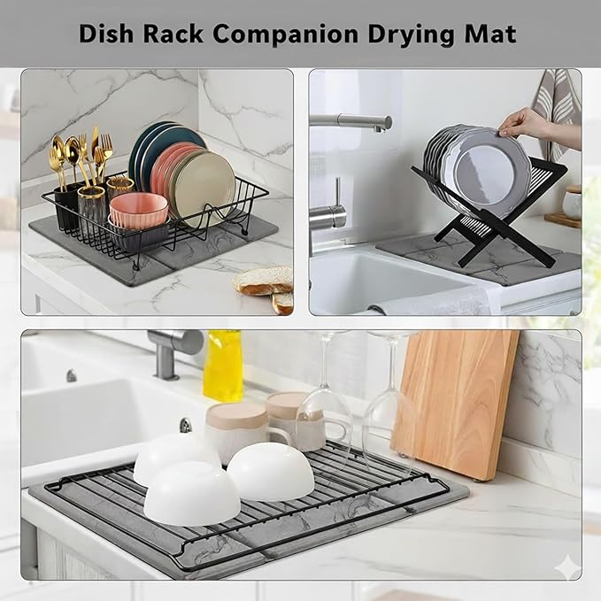 Stone Drying Mat for Kitchen Counter | 19.7"×14.7" Diatomaceous Earth Dish Drying Mat, Absorbent Drying Stone Mat for Modern Kitchen Countertop