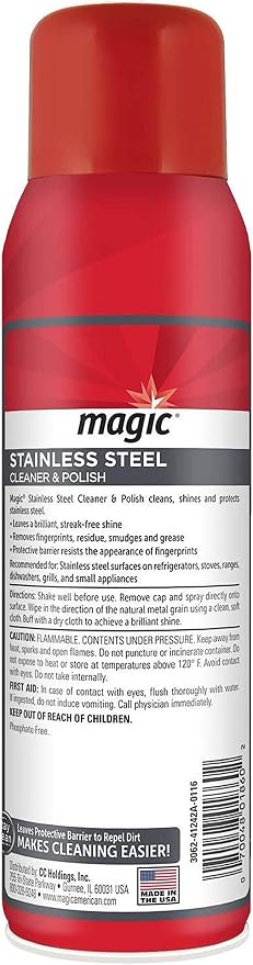 Magic Stainless Steel Cleaner Aerosol - 17 Ounce (2 Pack)- Removes Fingerprints Residue Water Marks and Grease from Appliances - Refrigerator Dishwasher Oven Grill