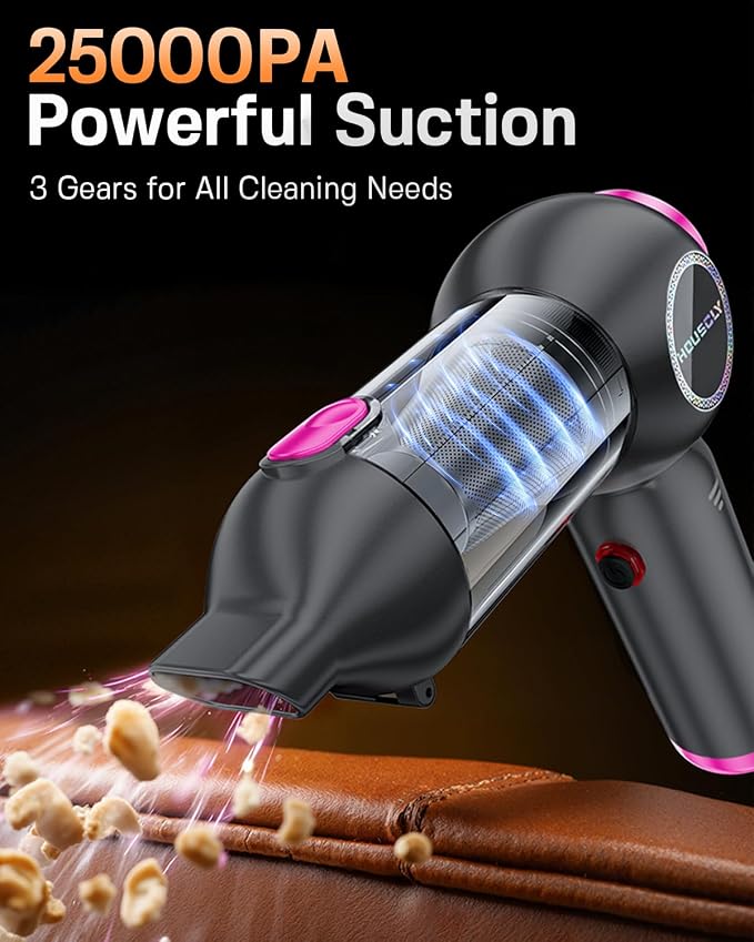 houscly Car Vacuum Cordless Mini Handhled 4-in-1 High Power Cleaner 25000Pa | Brushless motor-8000mAh-Rechargeable-Duster blower-Pet hair crumb cleaning for car sofa office desk- Ideal gifts for men