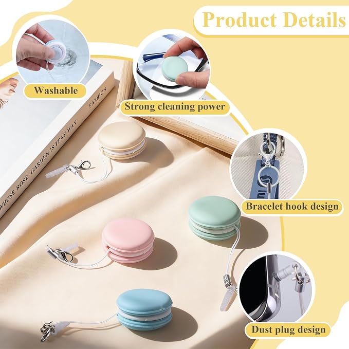 4-Pack Macaron Phone Screen Cleaner, Portable Screen and Eyeglass Brush Cleaner, Washable Double-Sided Screen Cleaner, Suitable for Glasses, Mobile Phones and Computers（Pink/Green/Blue/Khaki
