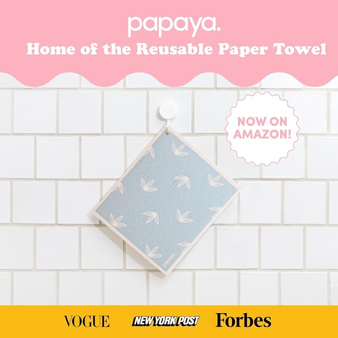 Papaya Swedish Dishcloths for Kitchen, 2 Reusable Paper Towels, 1 Hook