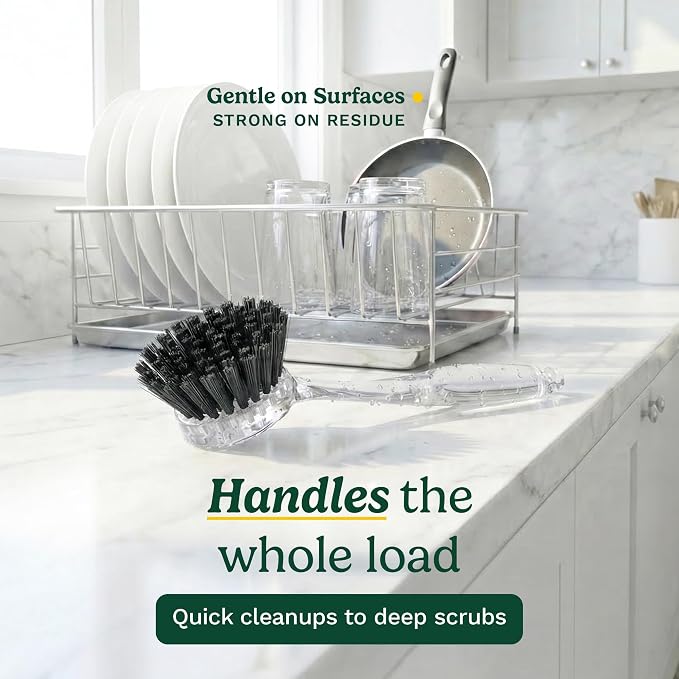Cuisinart Dish Brush with Handle, 2 Pack, Firm Bristles | Multi-purpose dish scrubber for plates, pots, and pans, deep cleaning removes grease, safe for nonstick, round head
