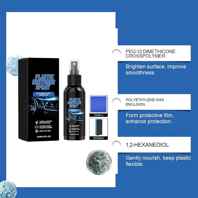 Car Trim Restorer - Detailing Polishing Coating, 120ml Car Trim Spray | With Advanced Gloss Restoration, Automotive Truck Suv Sedan Exterior, Bumper Door Panels Dashboard, And Seat Protection Spray