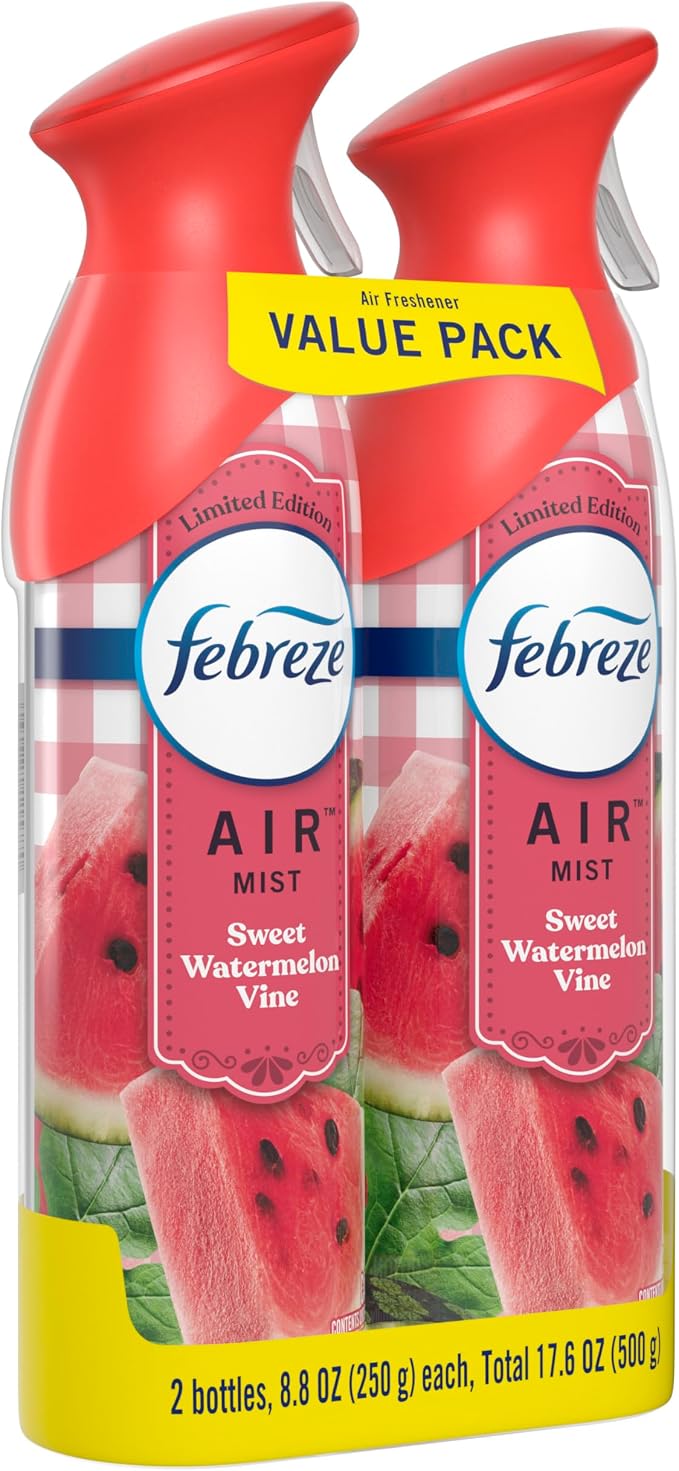 Febreze Air Mist Air Freshener Spray, Odor-Fighting Room Spray, Air Fresheners for Home and Bathroom and Kitchen, Aerosol Can, Sweet Watermelon Vine Scent, 8.8oz (Pack of 2)
