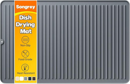 Songrey 28" x 18" Silicone Dish Drying Mat, Kitchen Counter Drying Pad for Sink Dishes or Under Rack, Multi-Use as Heat Resistant Trivet, Coffee Bar Mat
