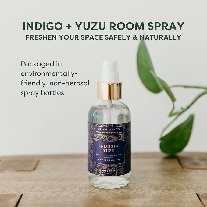 Calyan Wax Co. Indigo & Yuzu Room Spray - Natural Room Deodorizer | Long Lasting Clean Air Freshener - Room Spray for Luxurious Home Fragrance - Bedroom, Bathroom & Car Spray - 4 fl oz