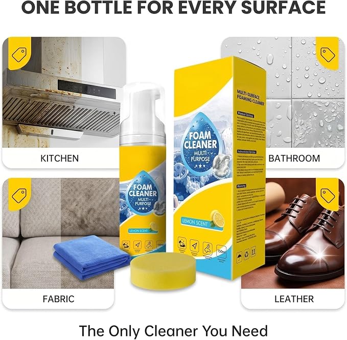 4-in-1 Multi-Enzyme Foam Cleaner, Multi-Purpose Foaming Cleaner, Suitable For Deep Cleaning Of Car Interiors, Kitchens, Bathrooms And Sofas, Effectively Removing Grease And Stains(1PCS)