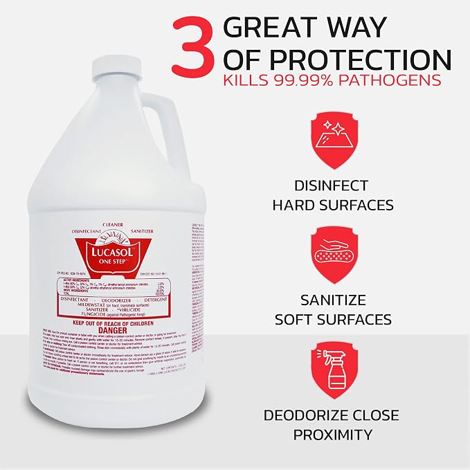 Lucasol One Step Hospital Grade Disinfectant Concentrate, Non-Porous Surface Sanitizer - 1 Gallon