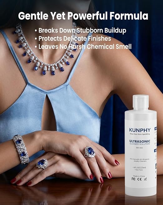 kunphy Jewelry Cleaner Solution -Ultrasonic Cleaner Solution for Gold, Silver, Platinum Diamonds and Non-Porous Precious & Semi-Precious Jewelry 4 oz(120ml)