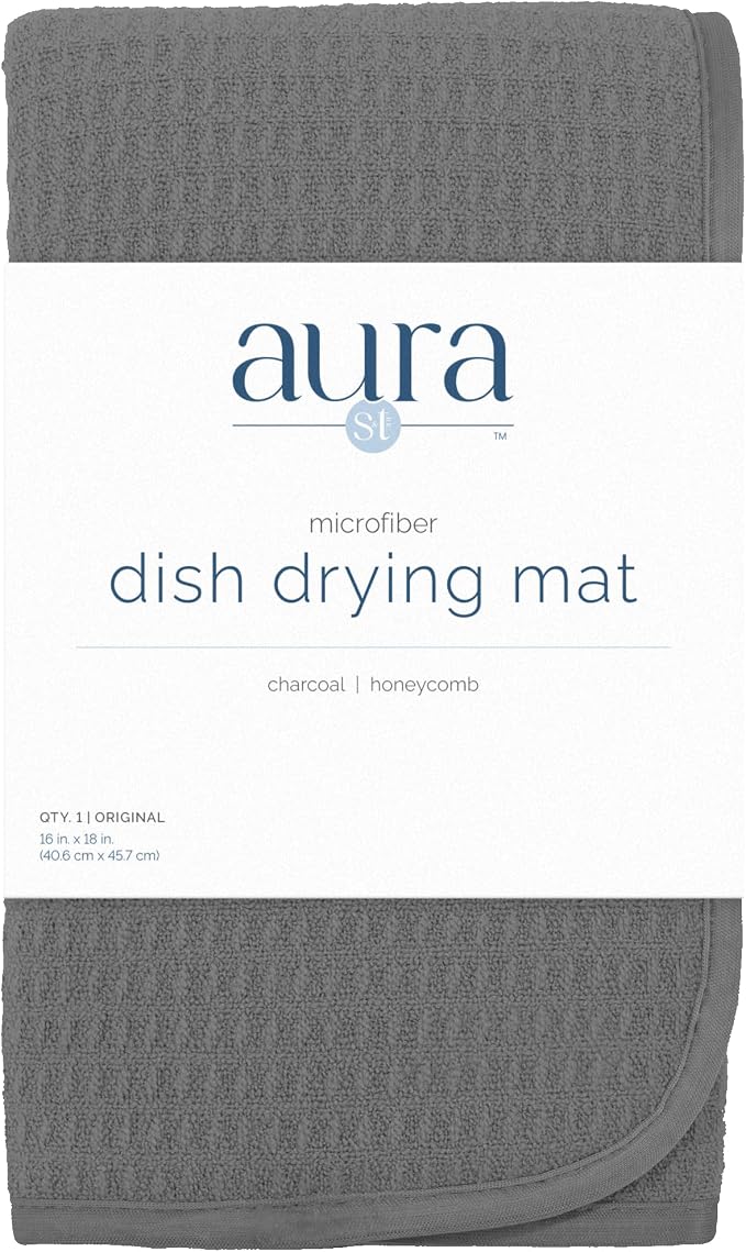 S&T INC. Dish Drying Mat, 16” x 18”, Absorbent Microfiber Kitchen Counter Mat, Dish Drying Pad for Dishes, Utensils, Pots and Pans, Large, Charcoal