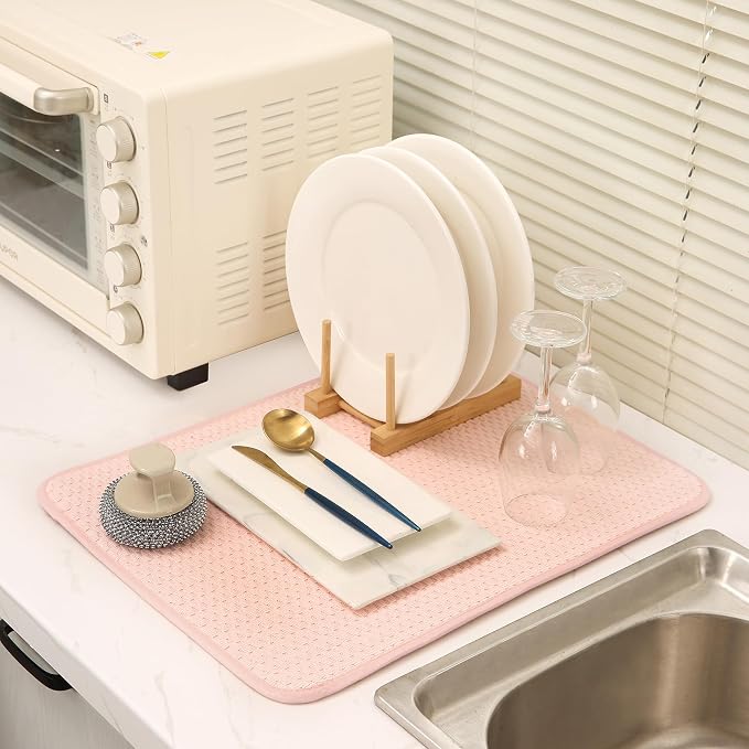 2 Pack Microfiber Dish Drying Mat for Kitchen Counter,Ultra Absorbent Dish Drainer Mat ,Dish Drying Pad , Dish Rack Mat 20×15 Inch (Dusty Pink)