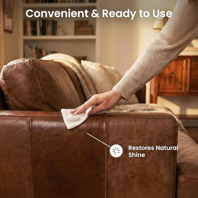 EVEO Leather Cleaner Wipes 4-in-1 Leather Cleaner and Conditioner for Furniture - Leather Couch Cleaner, Car, Shoes & Purses – UV Protection, XL Moistened Wipes Restore & Protect – 3 Pack (90 Total)