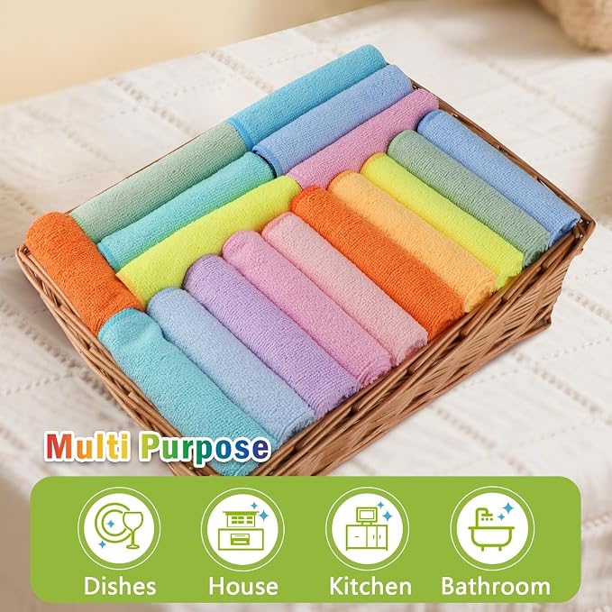 AIDEA Microfiber Cleaning Cloth, 100PK, Cleaning Rags, 11.5"×11.5" | Lint Free Cloth, Microfiber Towels for Cars, Wash Cloths, Dusting Cloth for Home, Window, Cleaning Supplies, Muilticolor