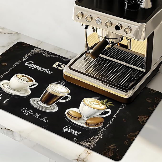Dish Drying Mat Large Coffee Mat Absorbent Drying Mat for Kitchen Counter Coffee Bar Accessories 32"x 17", Cafe Menu