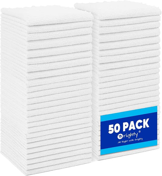 Orighty Microfiber Cleaning Cloth Bulk, Shop Towels Shop Rags 50 Pack, Reusable Microfiber Cleaning Rags for Cars, Multi-Purpose Lint Free Towels for Home & Kitchen, 12x12 Inch, White