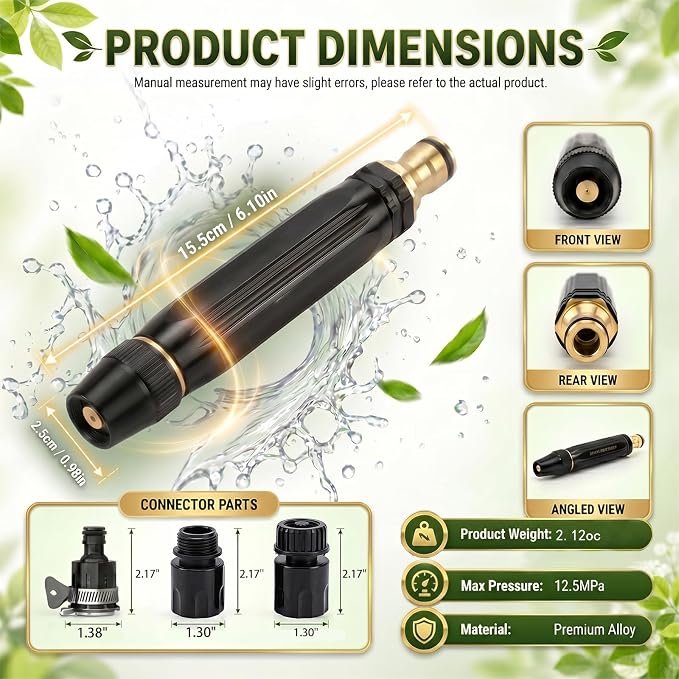 5-in-1 High Pressure Hose Nozzle,PowerJet High Pressure Water Gun,Garden Hose Pressure Booster,Home High Pressure Car Wash Water Gun, Heavy Duty for Car Wash, Garden Watering & Outdoor Cleaning