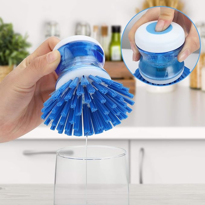 Dish Brush with Soap Dispenser, Stiff Bristles Dish Scrubber for Pots, Pans & Sink Cleaning, 2 Pack