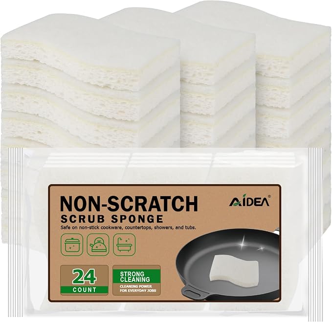 AIDEA Non-Scratch Scrub Sponge-24Count, Sponges Kitchen, Sponges for Dishes | Cleaning Sponge for Non-Stick Cookware, Cleaning Power for Kitchen, Bathroom, Household