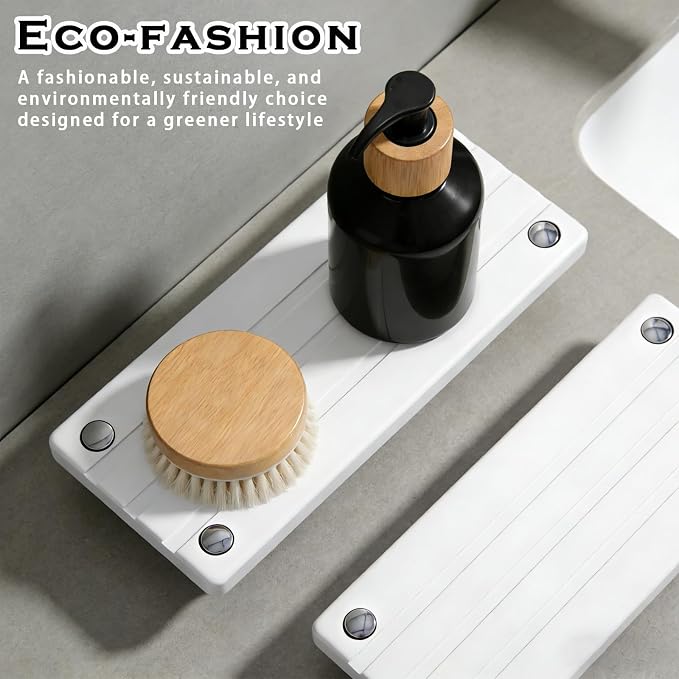 2PCS Instant Dry Sink Caddy for Bathroom Counter, Durable Kitchen Sink Organizer, Diatomite Stone Drying Tray, Upgrade Water Absorbing Stone Tray for Sink, Anti-Slip Stone Soap Tray -White