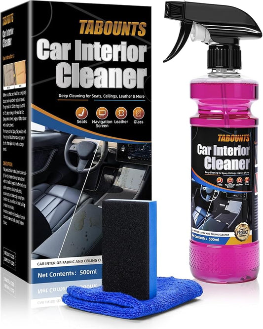 Car Interior Cleaner –Polishing Cleaner-Multi-Surface Auto Detailing for Leather, Glass, Dashboards & More – Dual-Mode Foam & Mist Spray (17oz) with Cleaning Towel