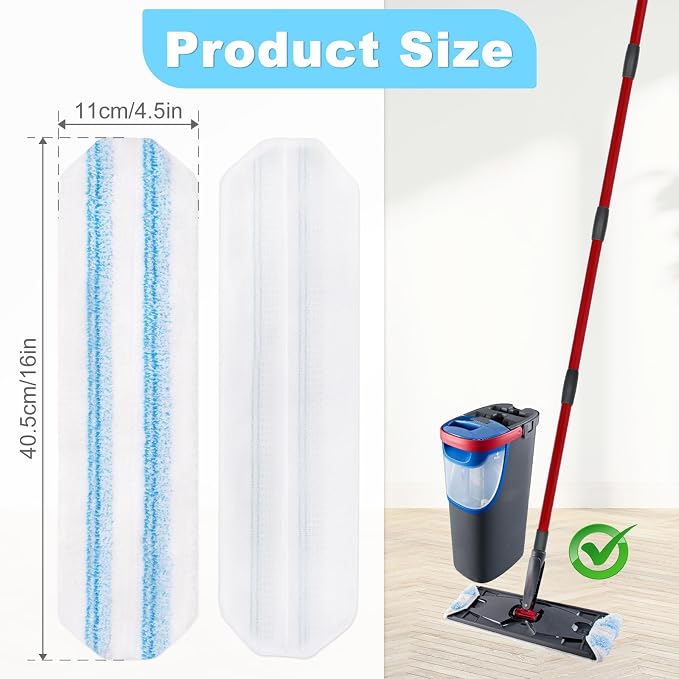 Mop Replacement Pads for OCedar H2prO Flat Mop System, 6 Pack Mop Pads for Ocedar H2prO Flat Mop, Machine Washable and Reusable Microfiber Mop Heads Replacements, Mop Refills Safe on Various Floors