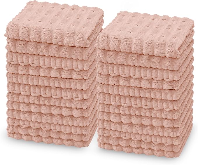 kimteny Microfiber Dish Cloths for Kitchen, 24 Pack 12 x 12 Inch Coral Velvet Kitchen Cleaning Cloths, Absorbent Reusable Non-Scratch Dish Rags for Dishes, Countertops & Sink