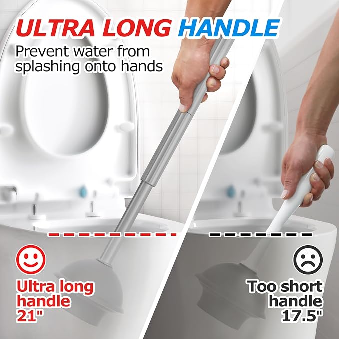 FORASTO 2Pack 3in1 Toilet Brush and Plunger Set - Bathroom Bowl Holder Kit | 21", Cleaning Gloves, Heavy Duty Rubber Toilet Bowl Cleaner, Apartment Must Haves Bathroom Decor Accessories, Dark Grey