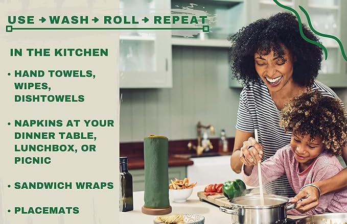 Paperless Towels Roll Washable Cotton Cloth, Reusable Paper Towels - 25 Pack with Durable Cardboard Roll - 10" X 10" Zero Waste Reusable Napkins Eco Friendly