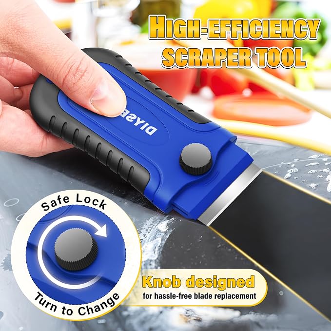 DIYSELF 2 Pack Razor Blade Scraper Tools with 30 Blades, Glass Scrapers | Glass Scrapers for Cooktops, Oven Doors, Windows, Mirrors and Tile, Razor Scraper Tools for Grease, Paint and Adhesive