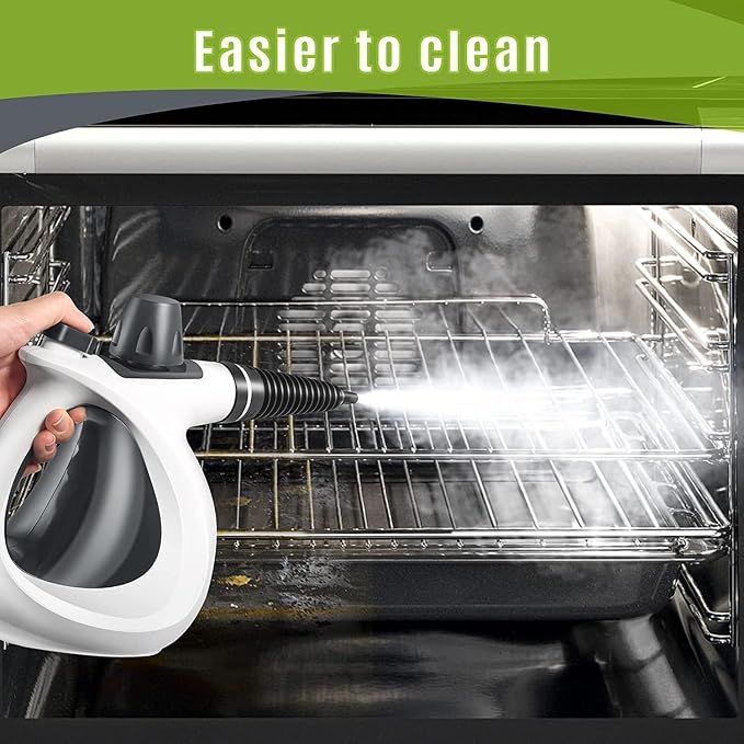 Phueut Pressurized Handheld Multi-Surface Natural Steam Cleaner with 12 pcs Accessories, Multi-Purpose Steamer for Home Use, Steamer for Cleaning Floor, Upholstery, Grout and Car (Grey)