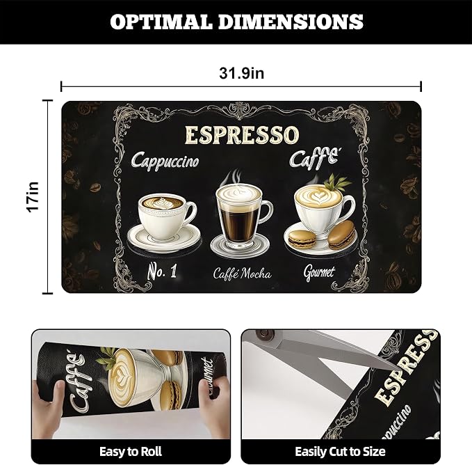 Dish Drying Mat Large Coffee Mat Absorbent Drying Mat for Kitchen Counter Coffee Bar Accessories 32"x 17", Cafe Menu