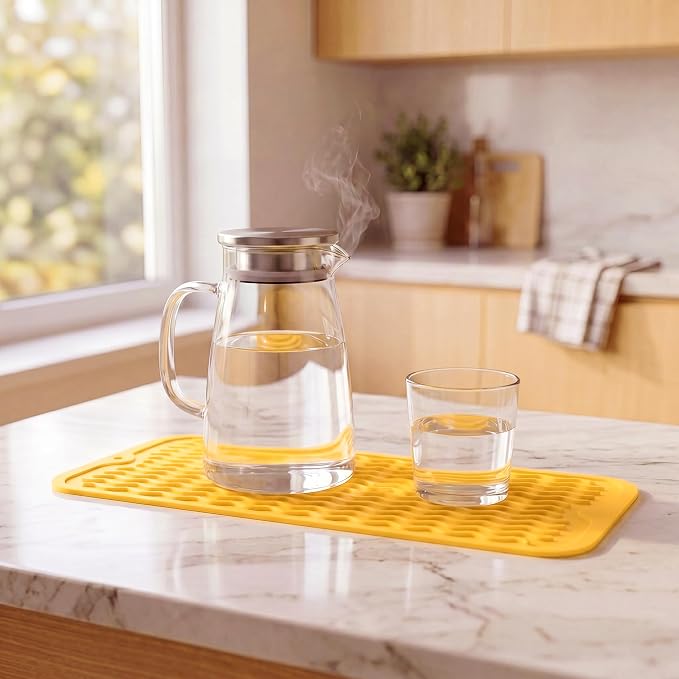 MicoYang Silicone Dish Drying Mat for Multiple Usage,Easy clean,Eco-friendly,Heat-resistant Silicone Mat for Kitchen Counter,Sink,Bar,Bottle,or Cup Yellow M 17 inches x 6 inches