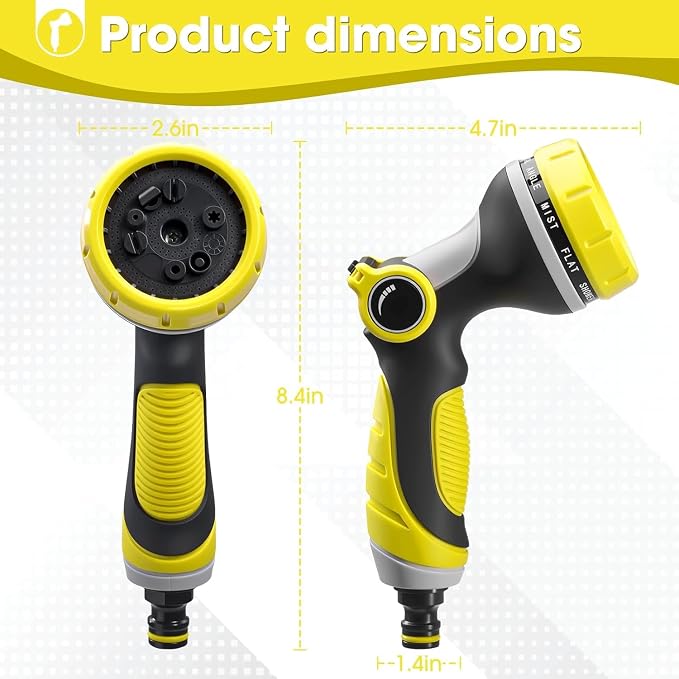 Garden Hose Nozzle Thumb Control with 10 Spray Patterns Water Hose Sprayer | Leak Proof On Off Valve Water Hose Nozzle Sprayer,One Hand Operation,Non-Slip Grip for Plants & Lawn Watering,Car&Pet Washing