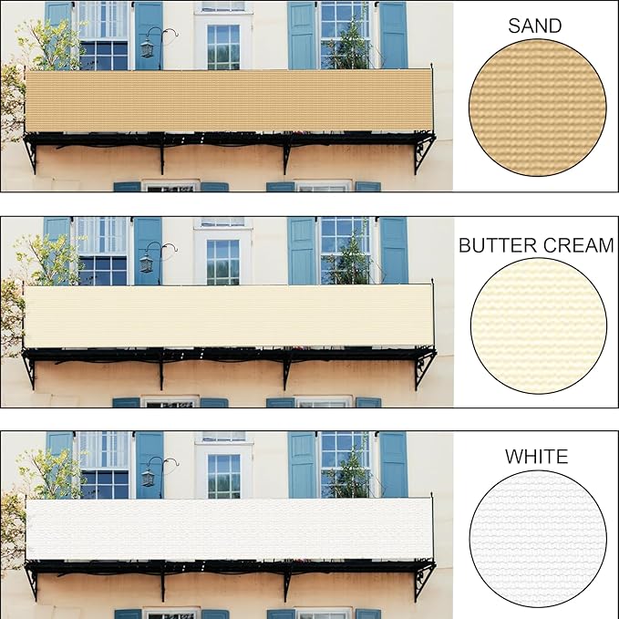 LOVE STORY Custom Size 3'x46' Balcony Privacy Screen Cover, Butter Cream | HDPE Fabric, 95% UV Block, Fence Screen for Patio, Railing Cover for Apartment, Privacy Protective, Custom Size Available