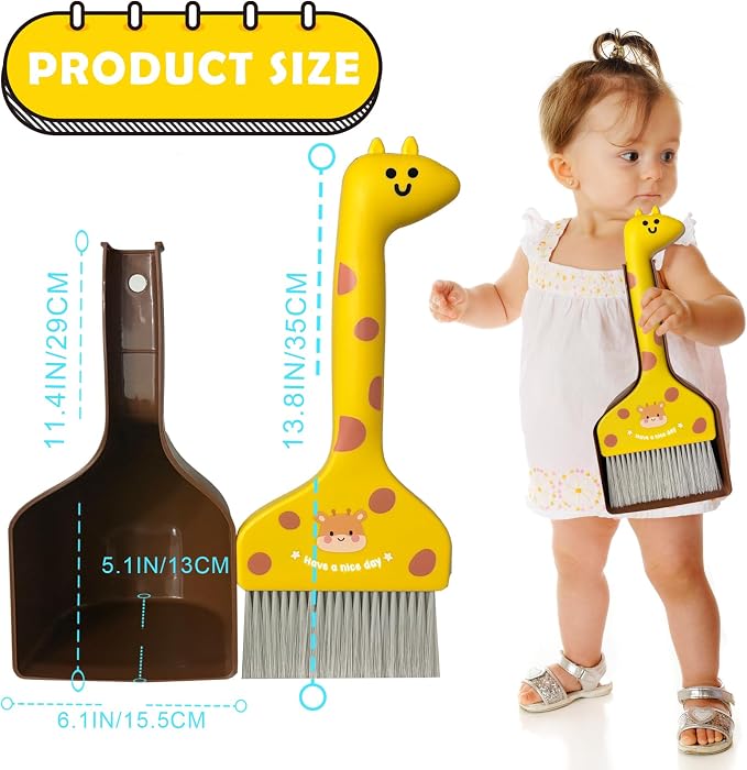 Mini Broom and Dustpan Set Cartoon Small Broom with Dustpan Combo Set Cute Cleaning Kit for Home Office Floor (Brown)
