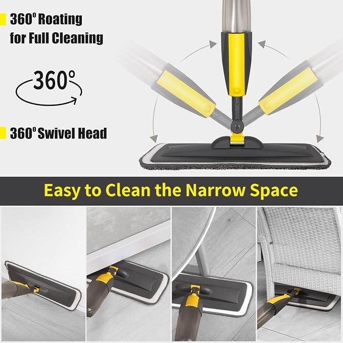 Wet Spray Mop for Floor Cleaning with 14 oz Bottle & 3 Microfiber Pads | Refillable bottle, washable pads, dry/wet use for home or commercial cleaning on hardwood, laminate, wood & ceramic floors