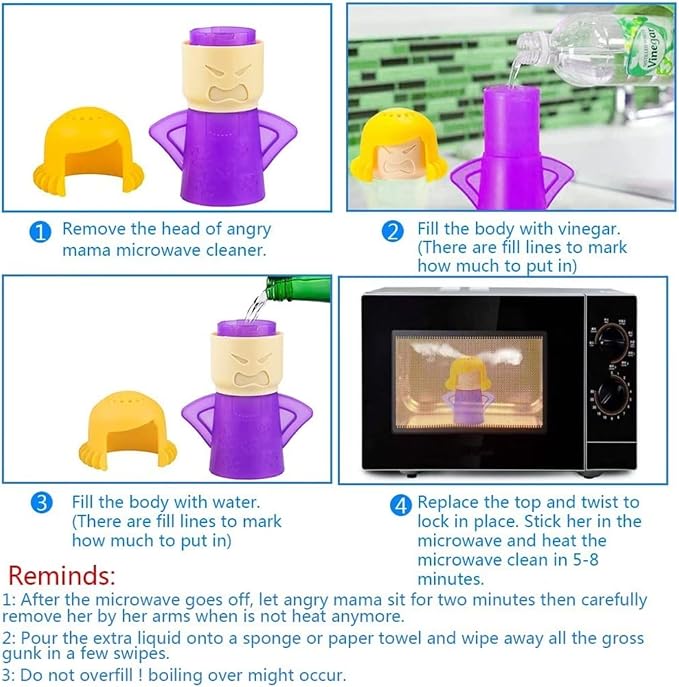 Microwave Oven Steam Cleaner 2 PCS Angry Mama Microwave Cleaner Add Vinegar and Water Steamer Cleaning Equipment for Home Kitchen or Office Easily Cleans the Crud in Minutes (Blue & Purple)
